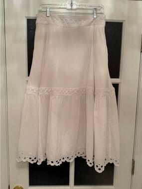 Jcrew white midi skirt eyelet and lace trim